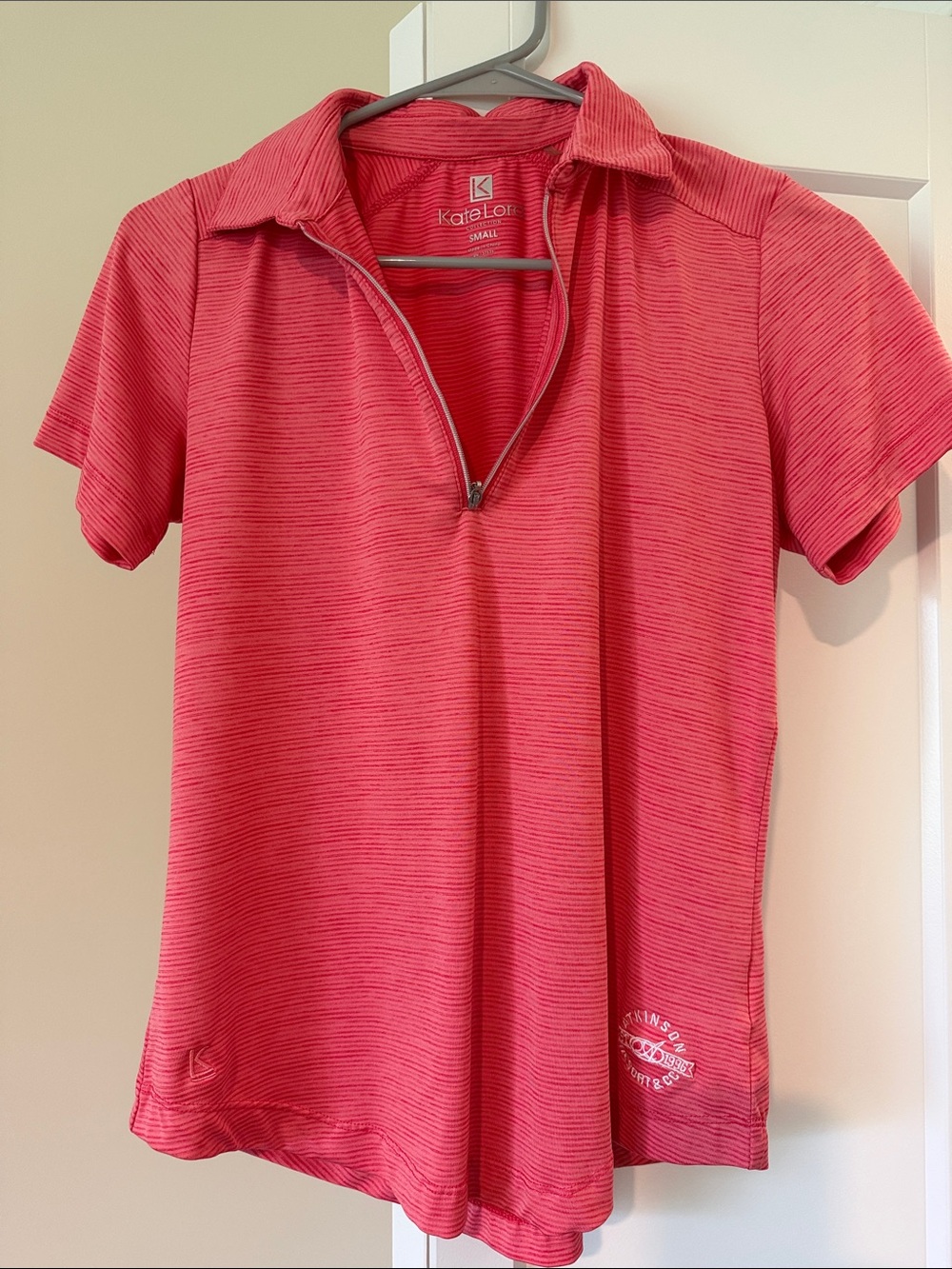Kate Lord Coral Pink Short-Sleeve Zip Polo Top Size Small